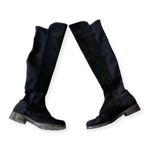Stuart Weitzman‎ Over the Knee Black Suede/Stretch 50/50 Boots, Size 6M - Picture 2 of 15